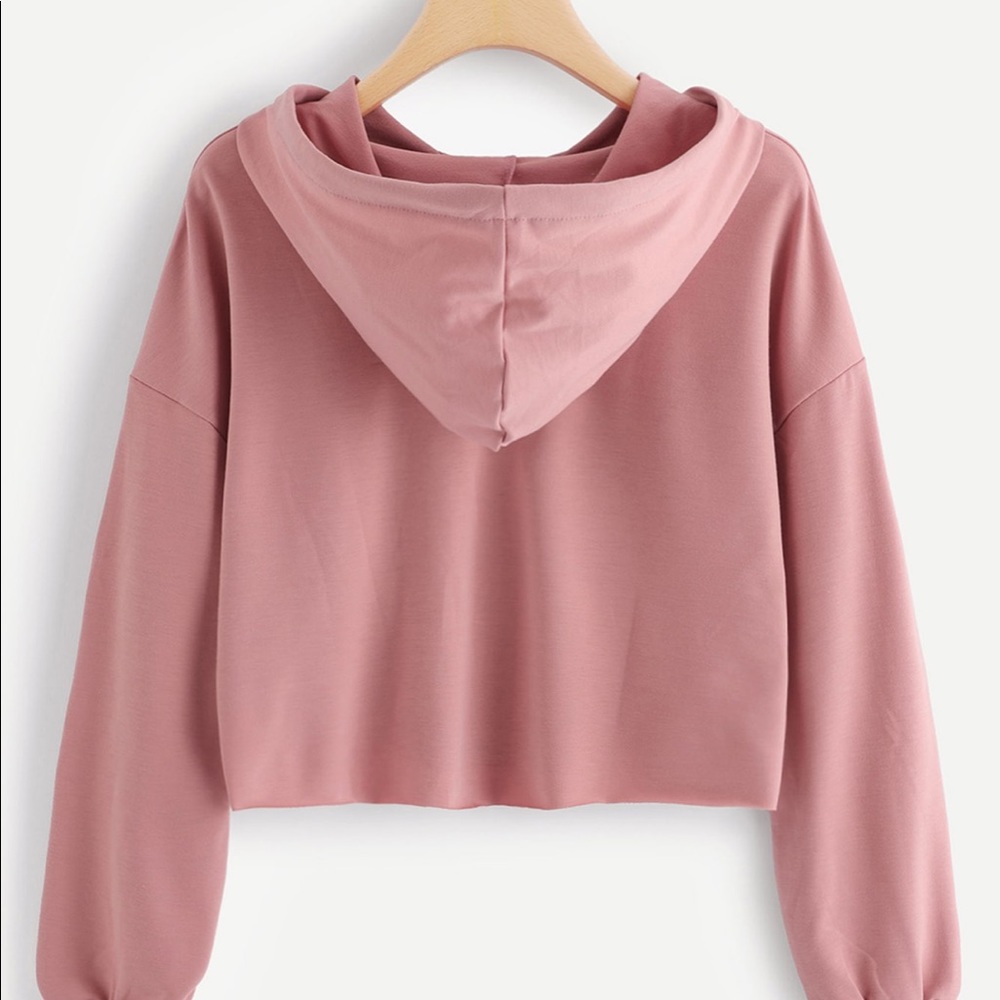 Drop Shoulder Raw Hem Crop Hoodie